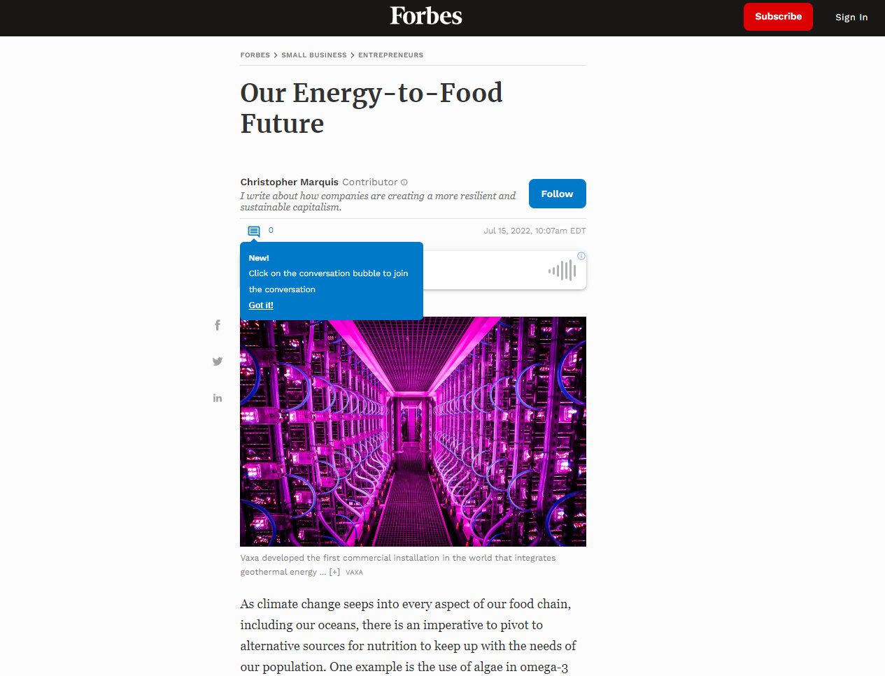 Our Energy-to-Food Future
