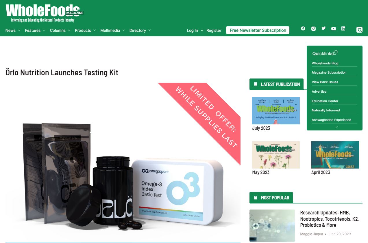 Örlo Nutrition Launches Testing Kit - Whole Foods Magazine