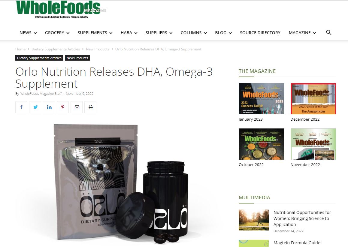 Orlo Nutrition Releases DHA, Omega-3 Supplement