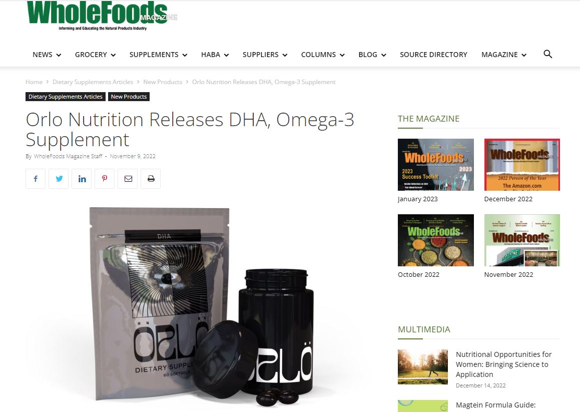 Orlo Nutrition Releases DHA, Omega-3 Supplement