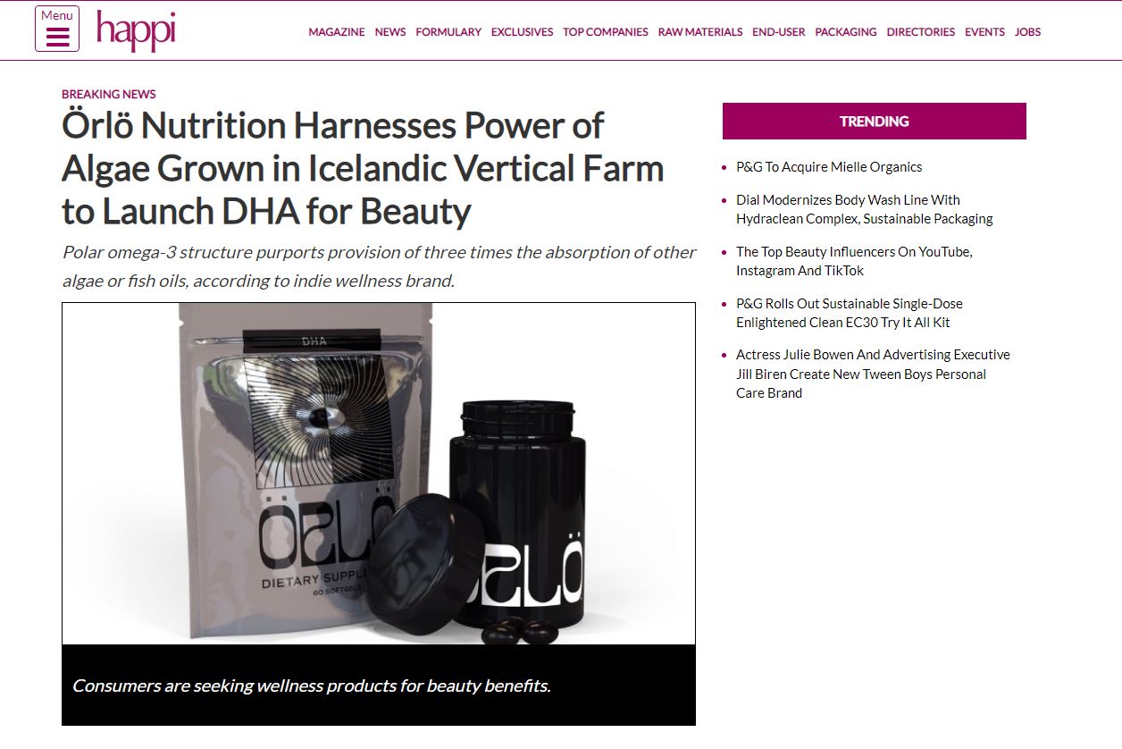 Örlö Nutrition Harnesses Power of Algae Grown in Icelandic Vertical Farm to Launch DHA for Beauty
