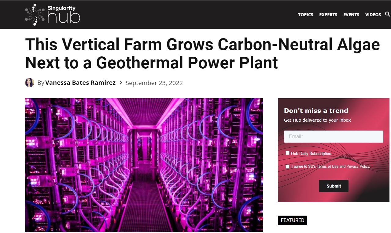This Vertical Farm Grows Carbon-Neutral Algae Next to a Geothermal Power Plant