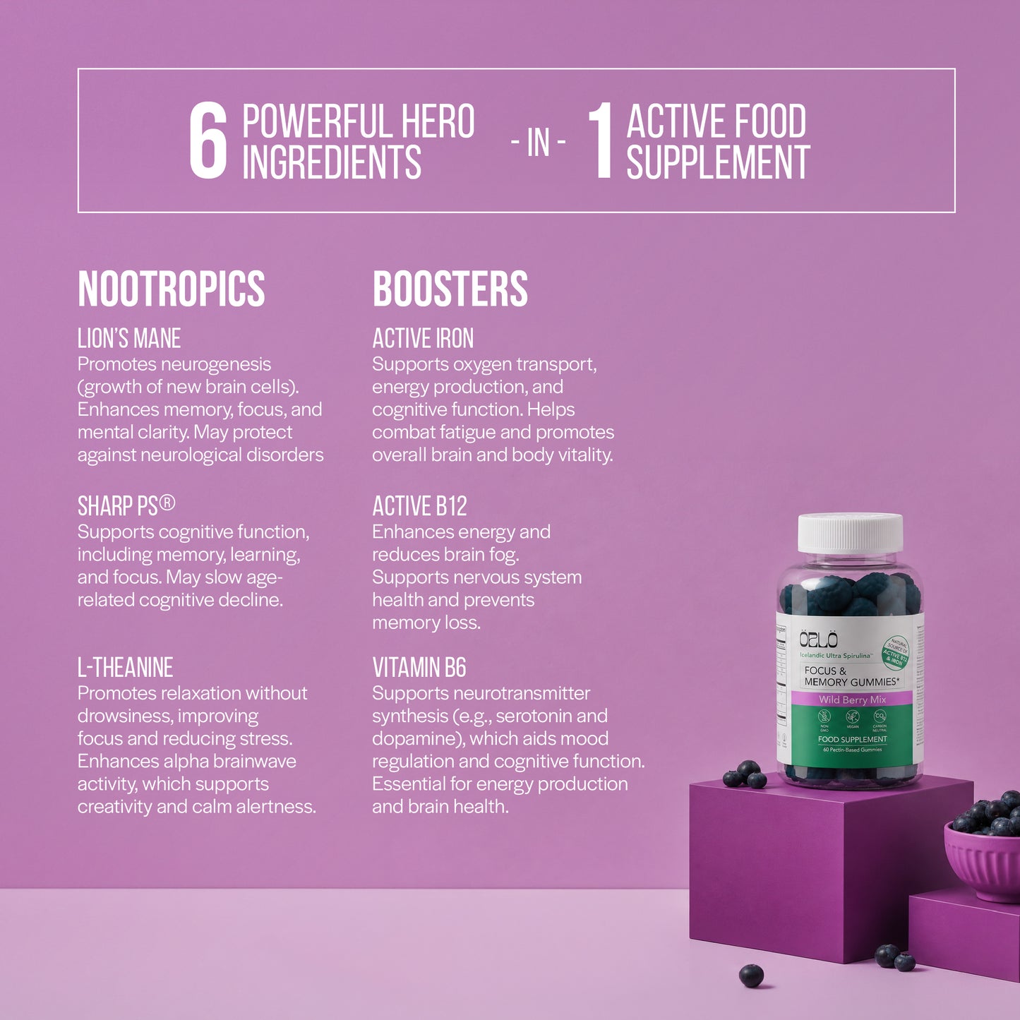 Icelandic Ultra Spirulina™ (IUS™) Focus & Memory Gummies