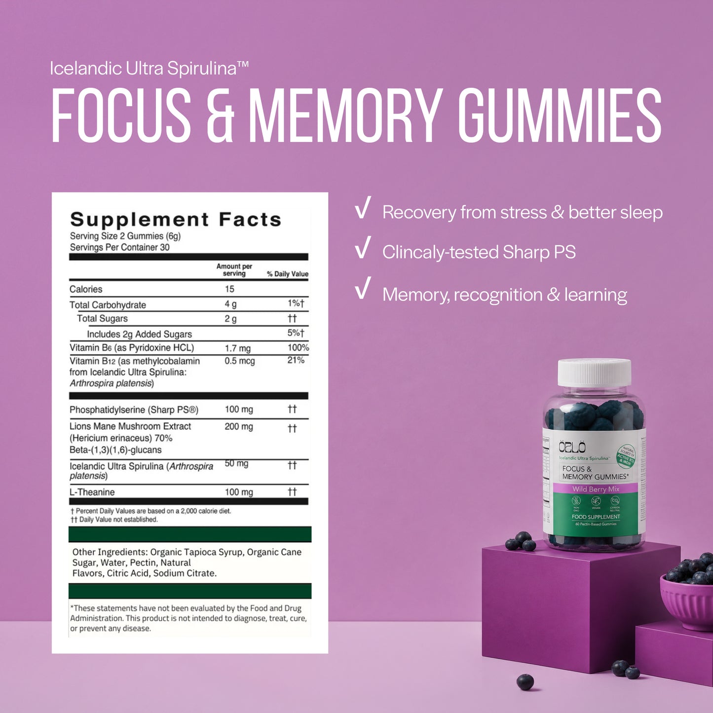 Icelandic Ultra Spirulina™ (IUS™) Focus & Memory Gummies